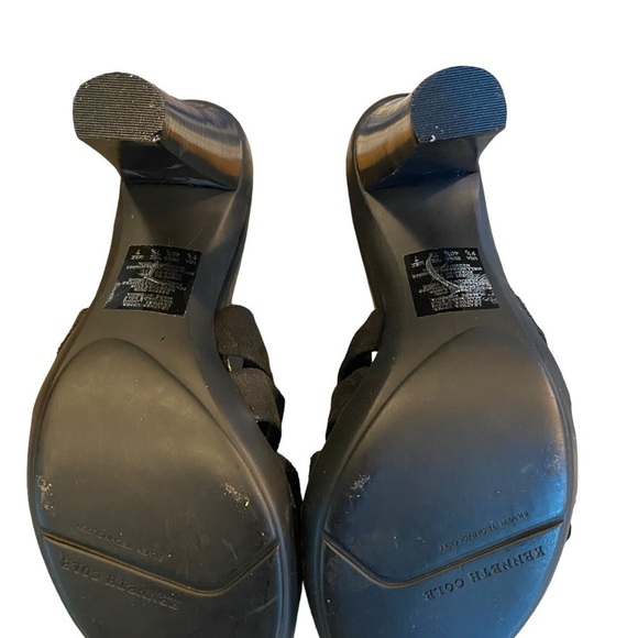 New Y2k Kenneth Cole black Suede Mule heels silver buckle Rubber Sole comfy Boho - Picture 13 of 15